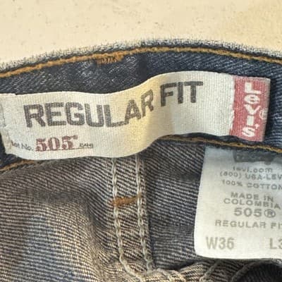 Levis 505 Jeans Mens 36x32 Blue Regular Fit Straight Leg Medium Wash Denim Pants - Thumbnail 4