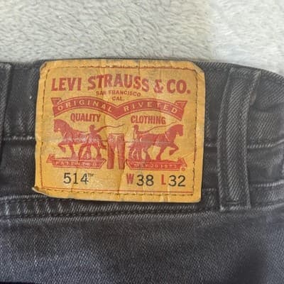 Levis 514 Jeans Mens 38x31 (38x32) Black Wash Straight Stretch Denim Mid Rise - Thumbnail 3