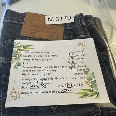 Levis 511 Jeans Mens 29x29 Blue Medium Wash Slim Tapered Stretch Cone Denim - Thumbnail 11