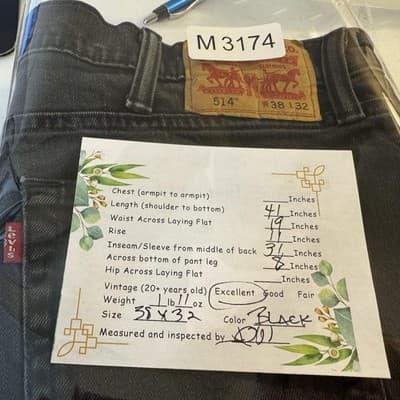 Levis 514 Jeans Mens 38x31 (38x32) Black Wash Straight Stretch Denim Mid Rise - Thumbnail 9