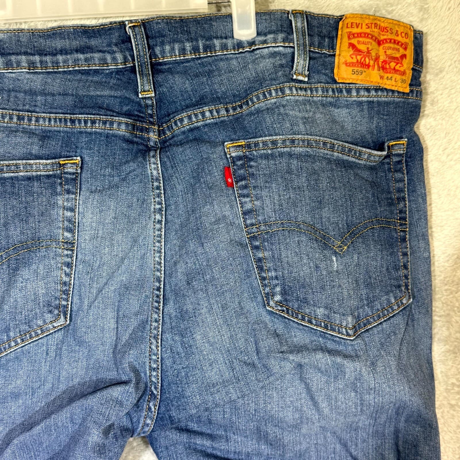 Levi’s 559 Men’s Jeans 44x30 Blue Denim Stretch Mid-Rise Straight Leg - Thumbnail 7