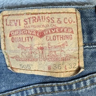 Levis 505 Jeans Mens 36x32 Blue Regular Fit Straight Leg Medium Wash Denim Pants - Thumbnail 3