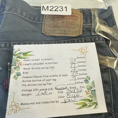 Levis 505 Jeans Mens 36x32 Blue Regular Fit Straight Leg Medium Wash Denim Pants - Thumbnail 7