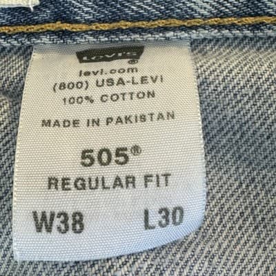 Levis 505 Jeans Mens 38x30 Blue Regular Distressed Vintage Denim 100% Cotton - Thumbnail 10