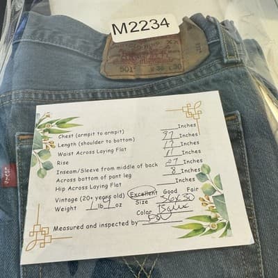 Vintage Levis 501 Jeans Mens 36x30 Blue Denim Straight Leg Button Fly Classic - Thumbnail 7