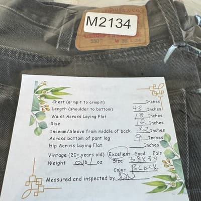 Levis 550 Jeans Mens 38x34 Black Relaxed Fit Tapered Leg Denim Pants Riveted - Thumbnail 8