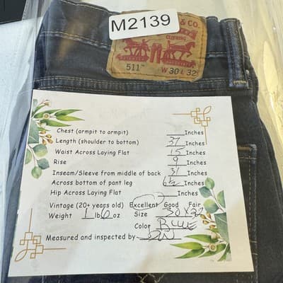 Levis 511 Jeans Mens 30x32 Blue Slim Fit Stretch Denim Pants Tapered Leg - Thumbnail 8
