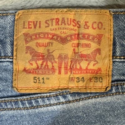 Levis 511 Jeans Mens 34x30 Blue Slim Stretch Denim Tapered Leg Stain - Thumbnail 4