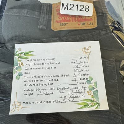 Levis 550 Jeans Mens 38x34 Black Relaxed Tapered Fit Denim Pants 90s - Thumbnail 8