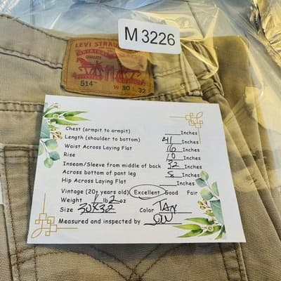 Levis 514 Jeans Mens 32x32 (30x32) Tan Khaki Straight Leg 100% Cotton Denim - Thumbnail 9