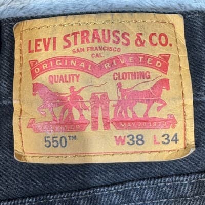 Levis 550 Jeans Mens 38x34 Black Relaxed Tapered Fit Denim Pants 90s - Thumbnail 3