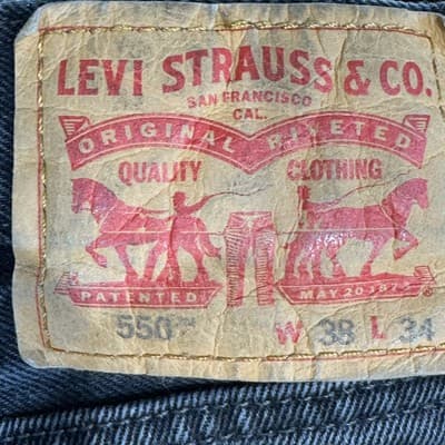 Levis 550 Jeans Mens 38x34 Black Relaxed Fit Tapered Leg Denim Pants Riveted - Thumbnail 3