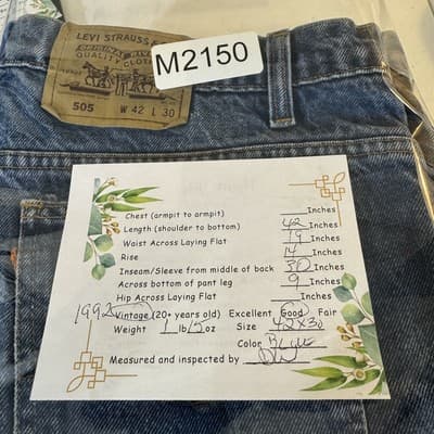 Vintage Levis 505 Jeans Mens 42x30 Blue Denim Relaxed Fit Medium Wash 90s - Thumbnail 7