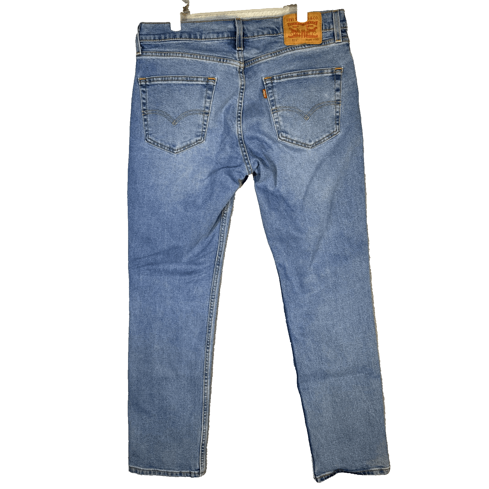 Levis 511 Jeans Mens 34x30 Blue Slim Stretch Denim Tapered Leg Stain - Thumbnail 2