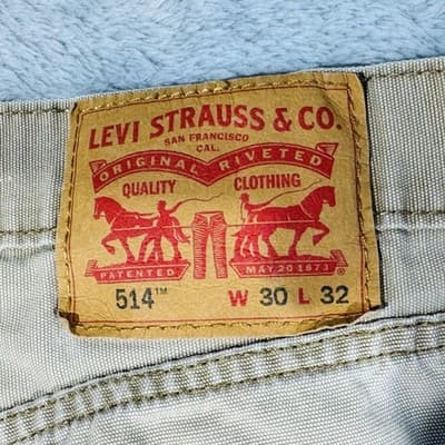 Levis 514 Jeans Mens 32x32 (30x32) Tan Khaki Straight Leg 100% Cotton Denim - Thumbnail 3