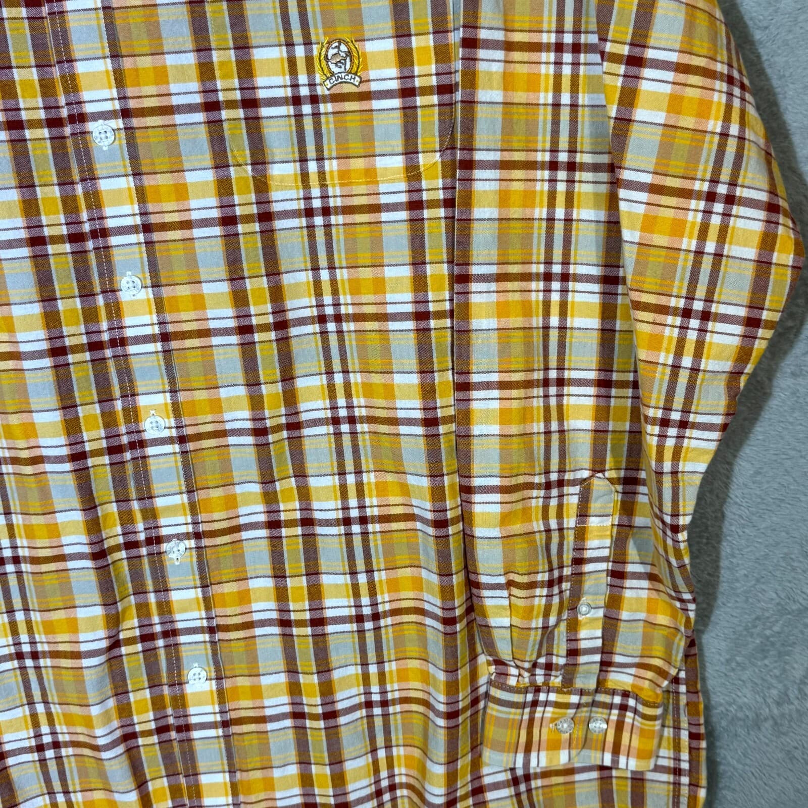 Cinch Men’s Shirt 2XL Yellow Plaid 100% Cotton Long Sleeve Button-Down Excellent - Thumbnail 5