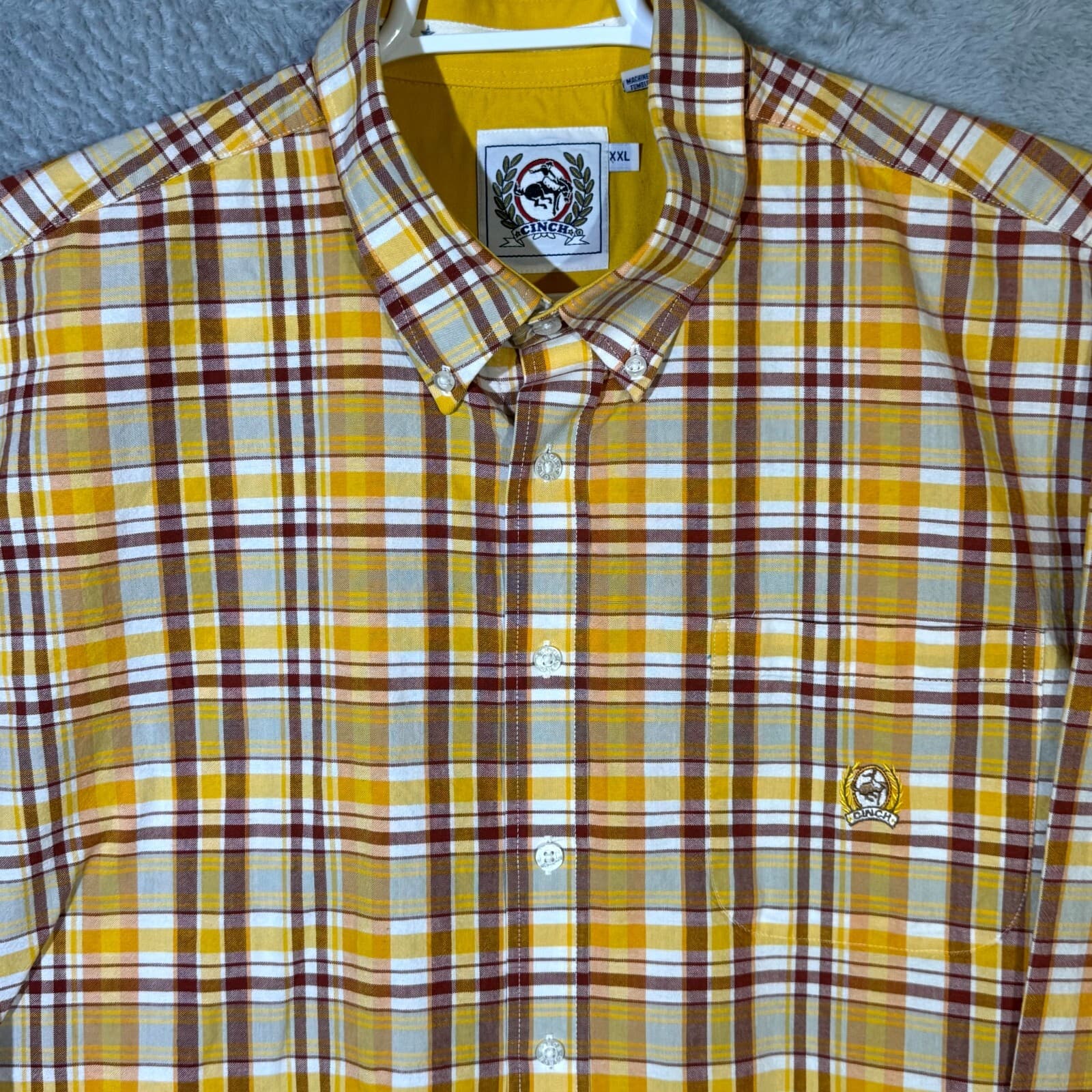 Cinch Men’s Shirt 2XL Yellow Plaid 100% Cotton Long Sleeve Button-Down Excellent - Thumbnail 4
