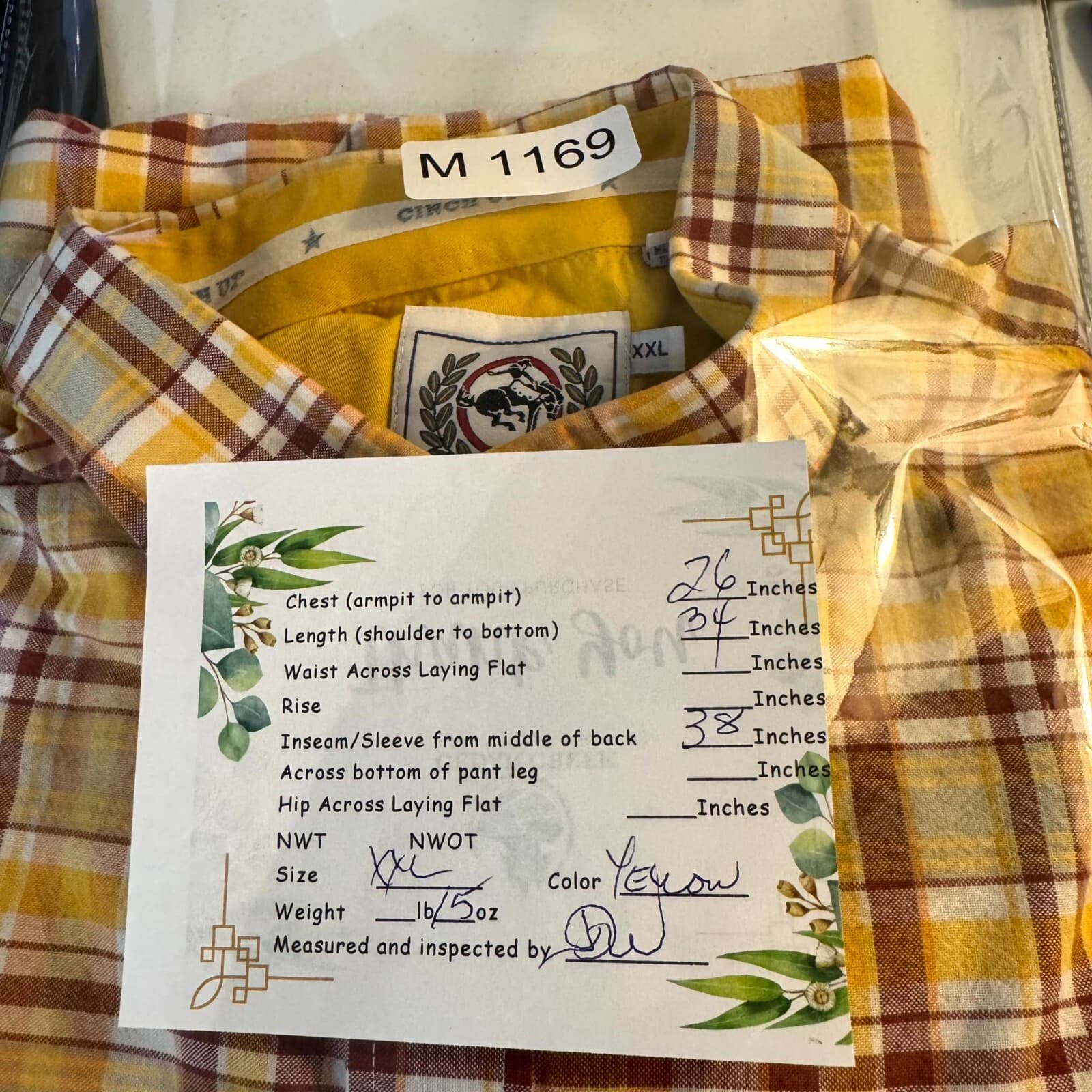 Cinch Men’s Shirt 2XL Yellow Plaid 100% Cotton Long Sleeve Button-Down Excellent - Thumbnail 13