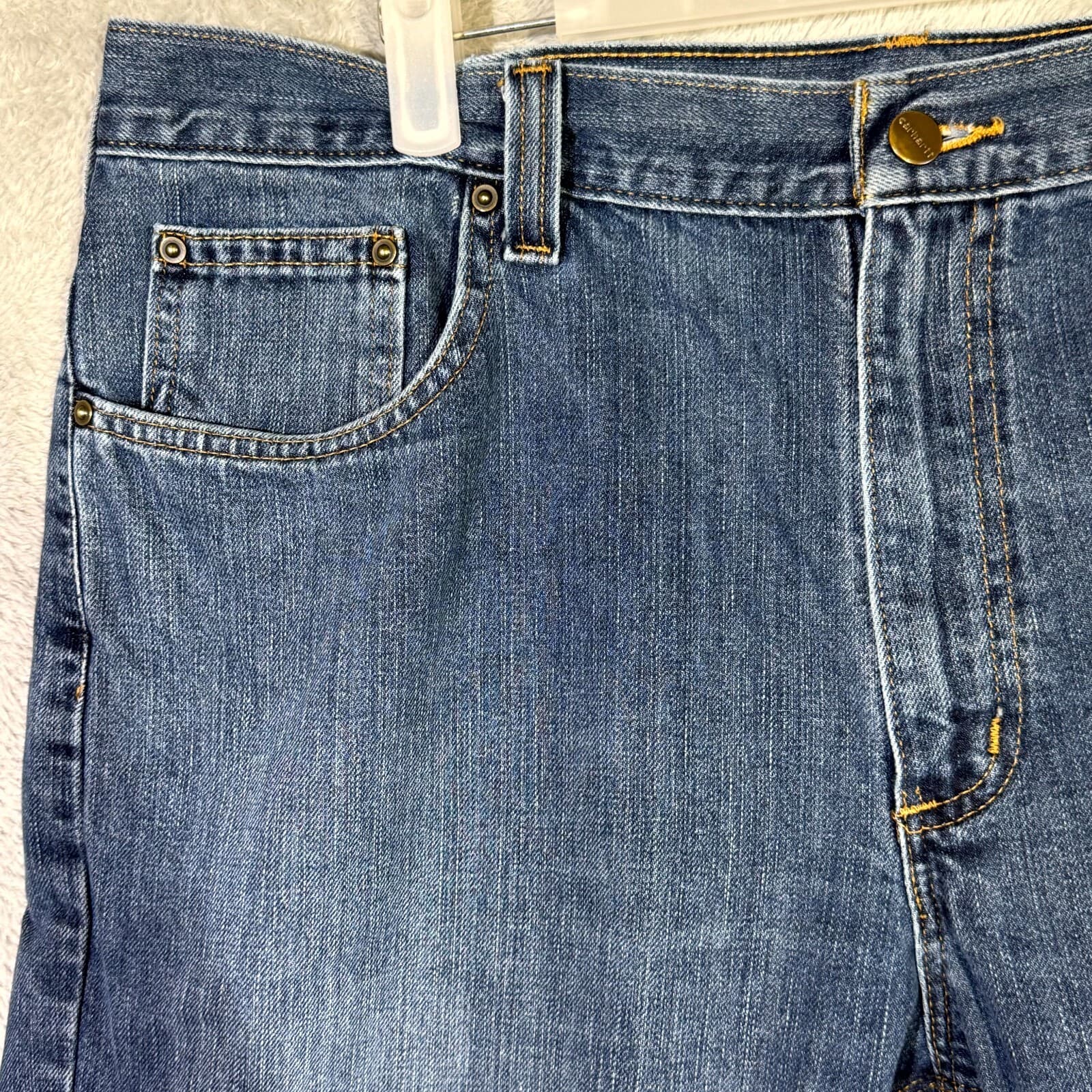 Carhartt Men’s Jeans 38×32 Blue Denim Medium Wash Mid-Rise Straight Leg - Thumbnail 3