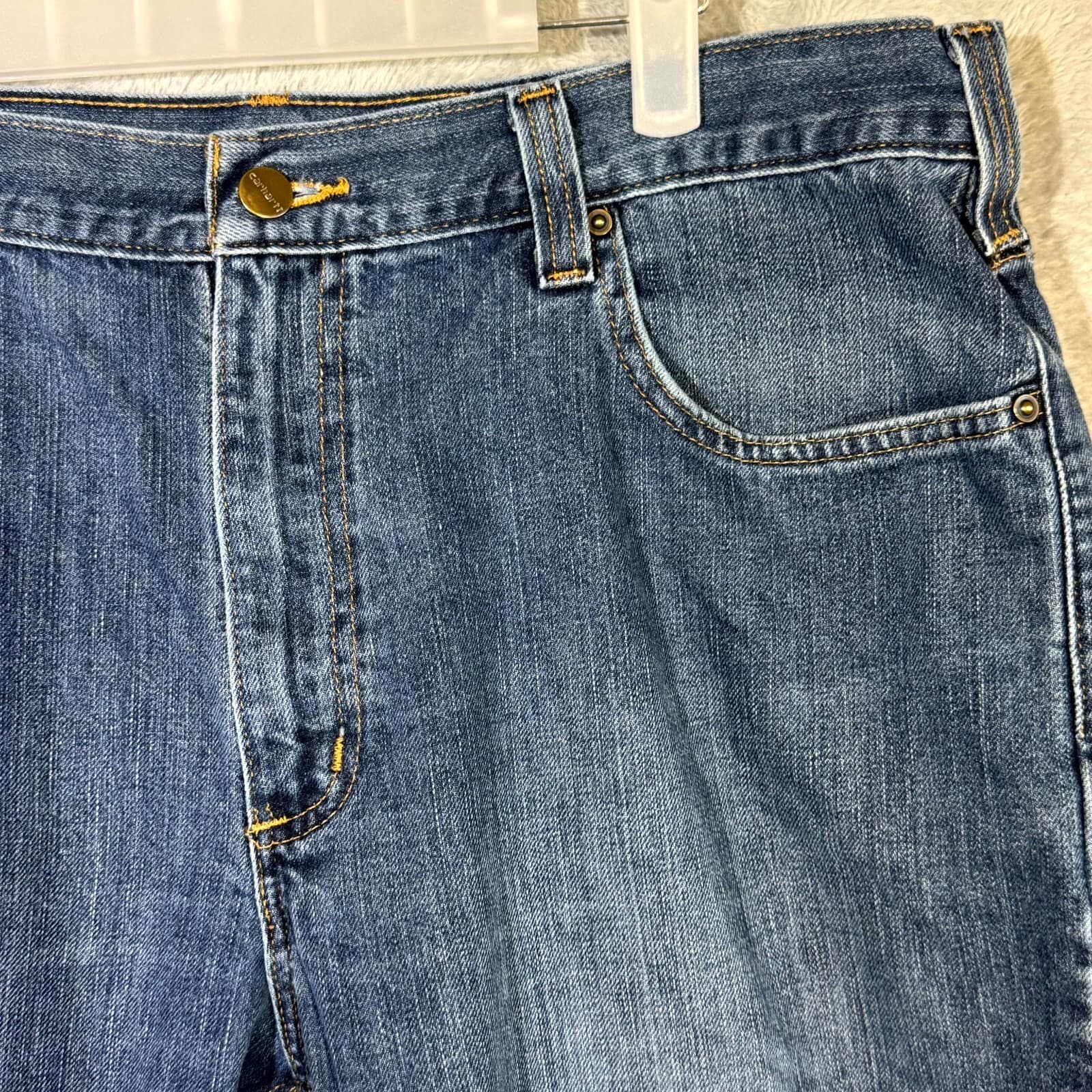 Carhartt Men’s Jeans 38×32 Blue Denim Medium Wash Mid-Rise Straight Leg - Thumbnail 4