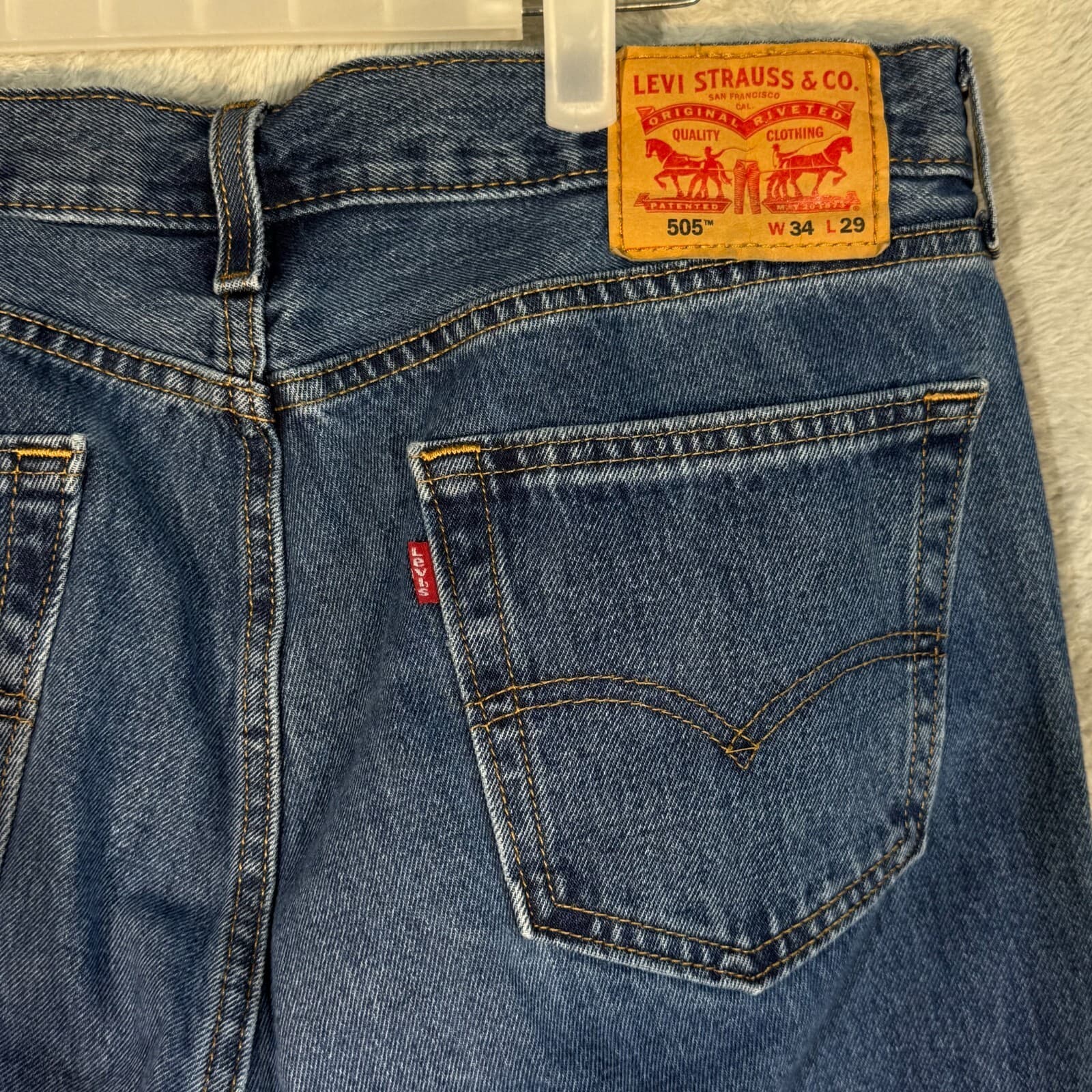 Levi’s 505 Men’s Jeans 34x29 Blue Denim Stretch Mid-Rise Straight Leg - Thumbnail 7