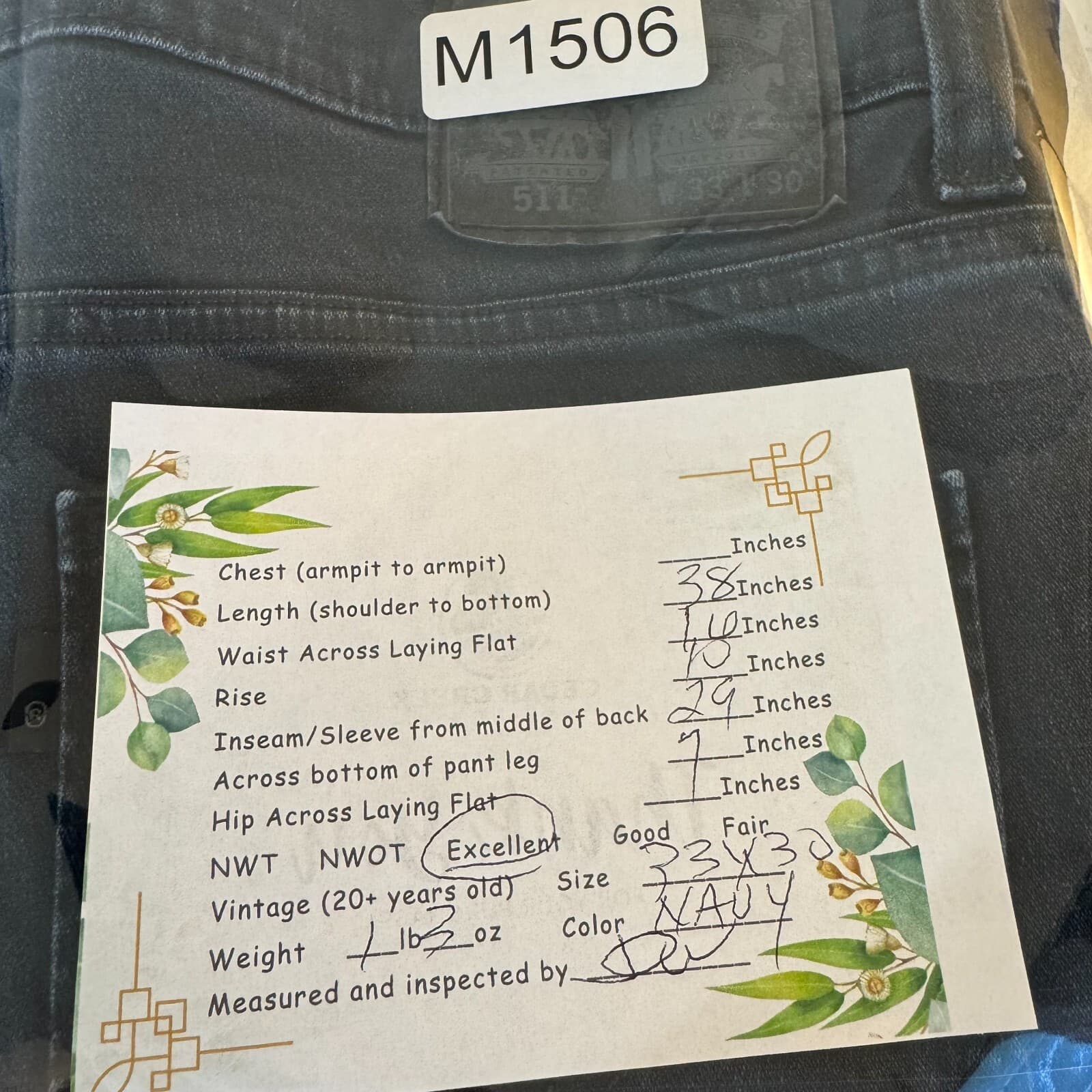 Levi's 511 Men's Jeans 33x30 Blue Denim Stretch Slim Straight - Thumbnail 9