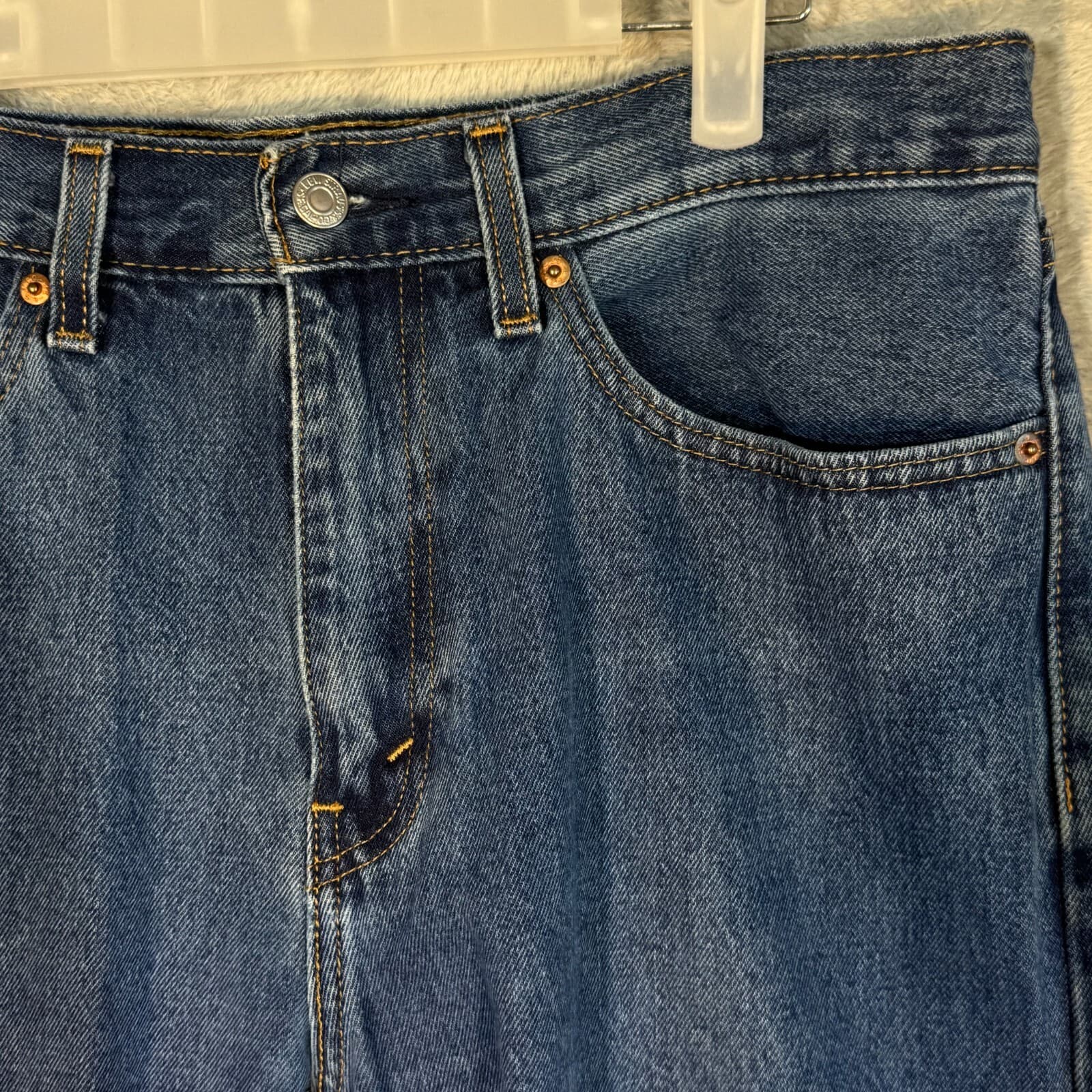 Levi’s 505 Men’s Jeans 34x29 Blue Denim Stretch Mid-Rise Straight Leg - Thumbnail 4