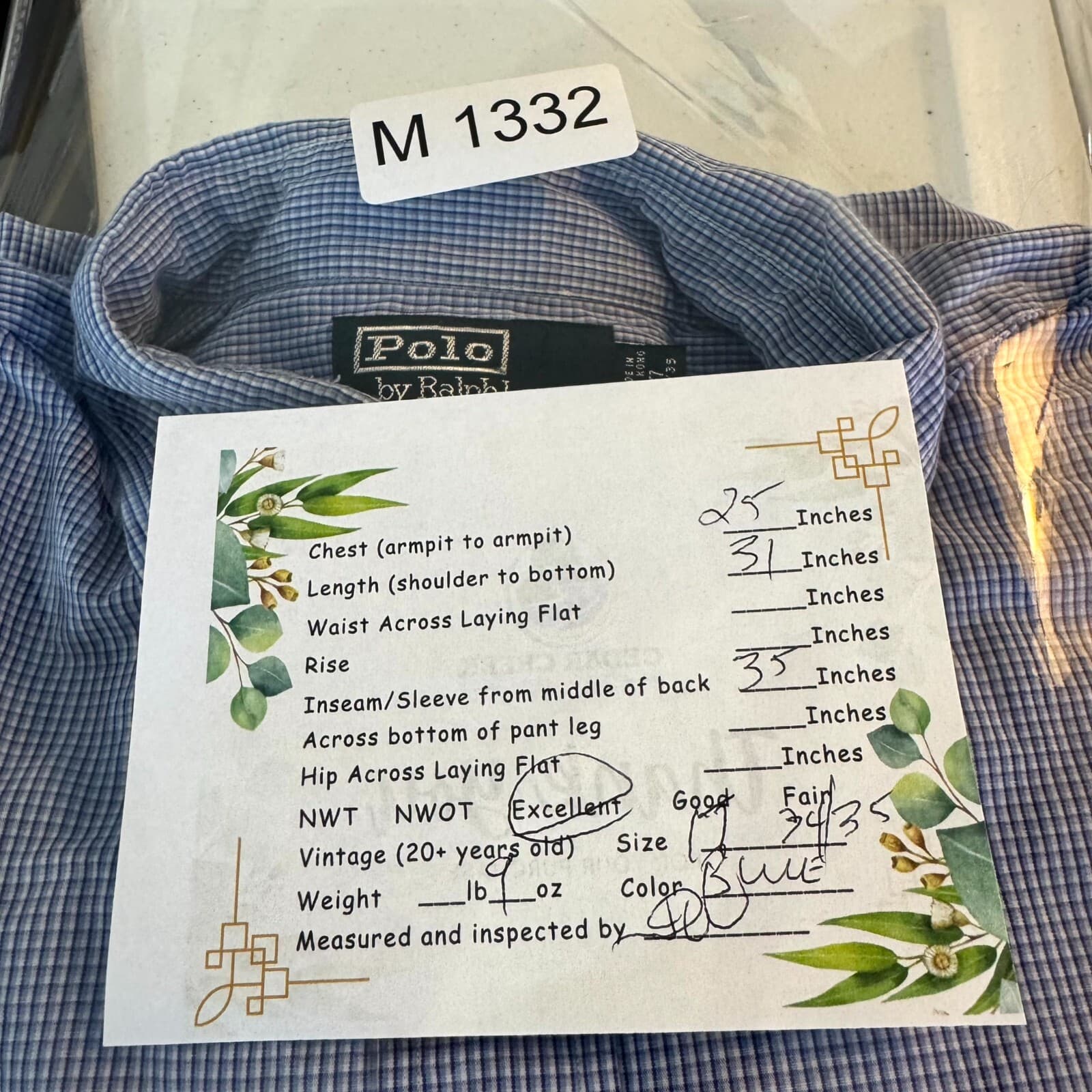 Polo Ralph Lauren Andrew Men’s Dress Shirt 17 34/35 Blue 100% Cotton - Thumbnail 9