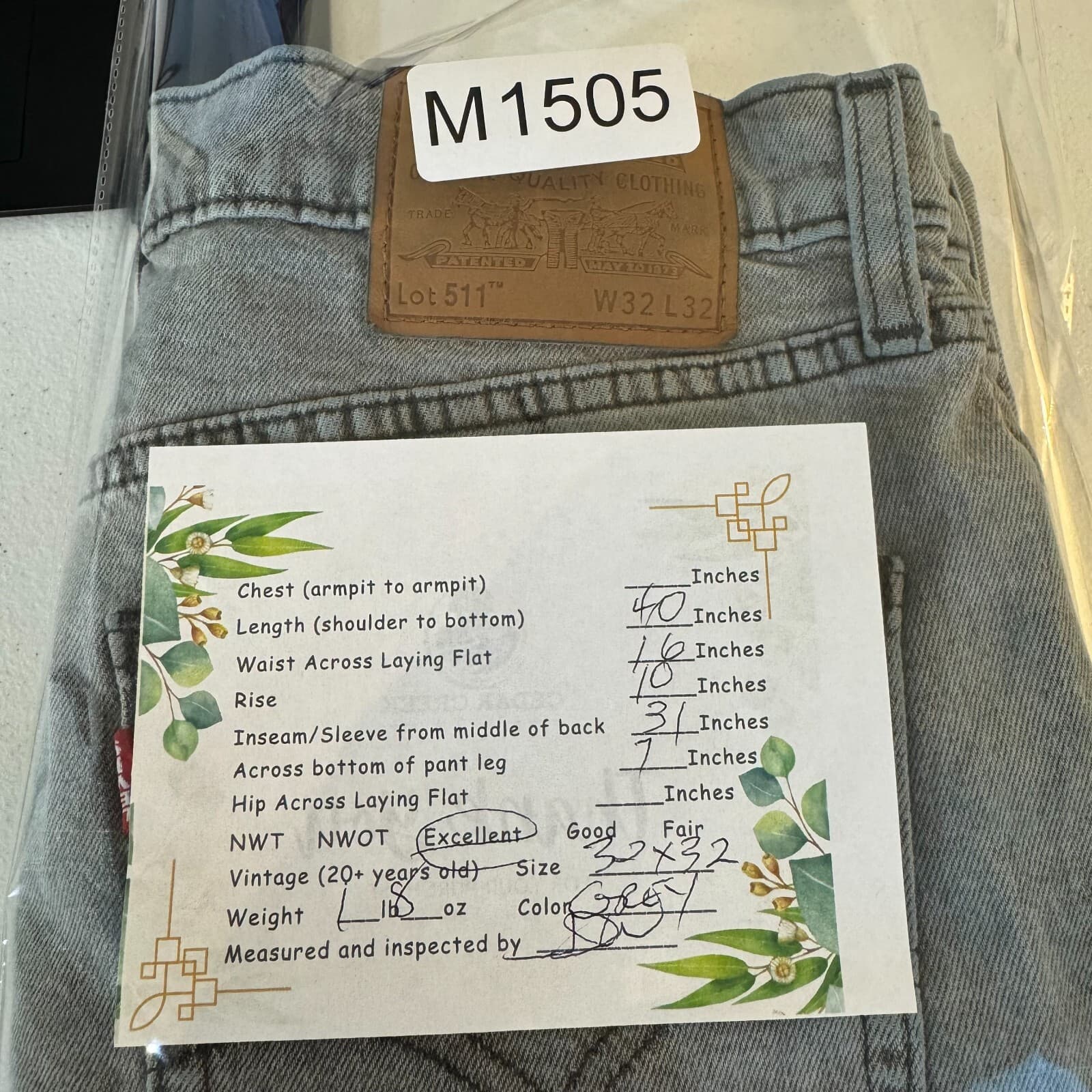 Levi's 511 Men's Jeans 32x32 Gray Denim Stretch Slim Straight Premium Denim - Thumbnail 9