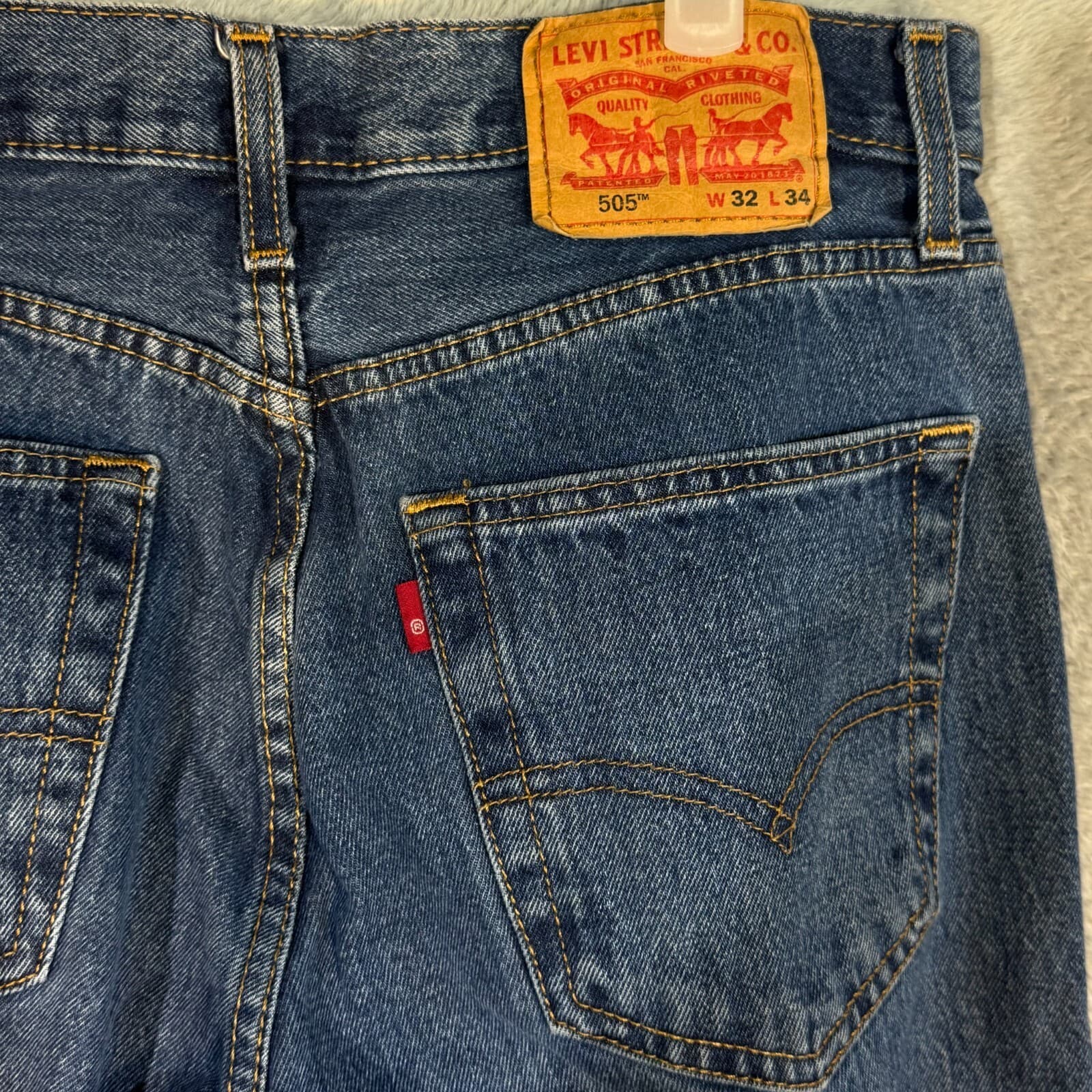 Levi’s 505 Men’s Jeans 32x34 Blue Denim Stretch Mid-Rise Straight Leg - Thumbnail 7