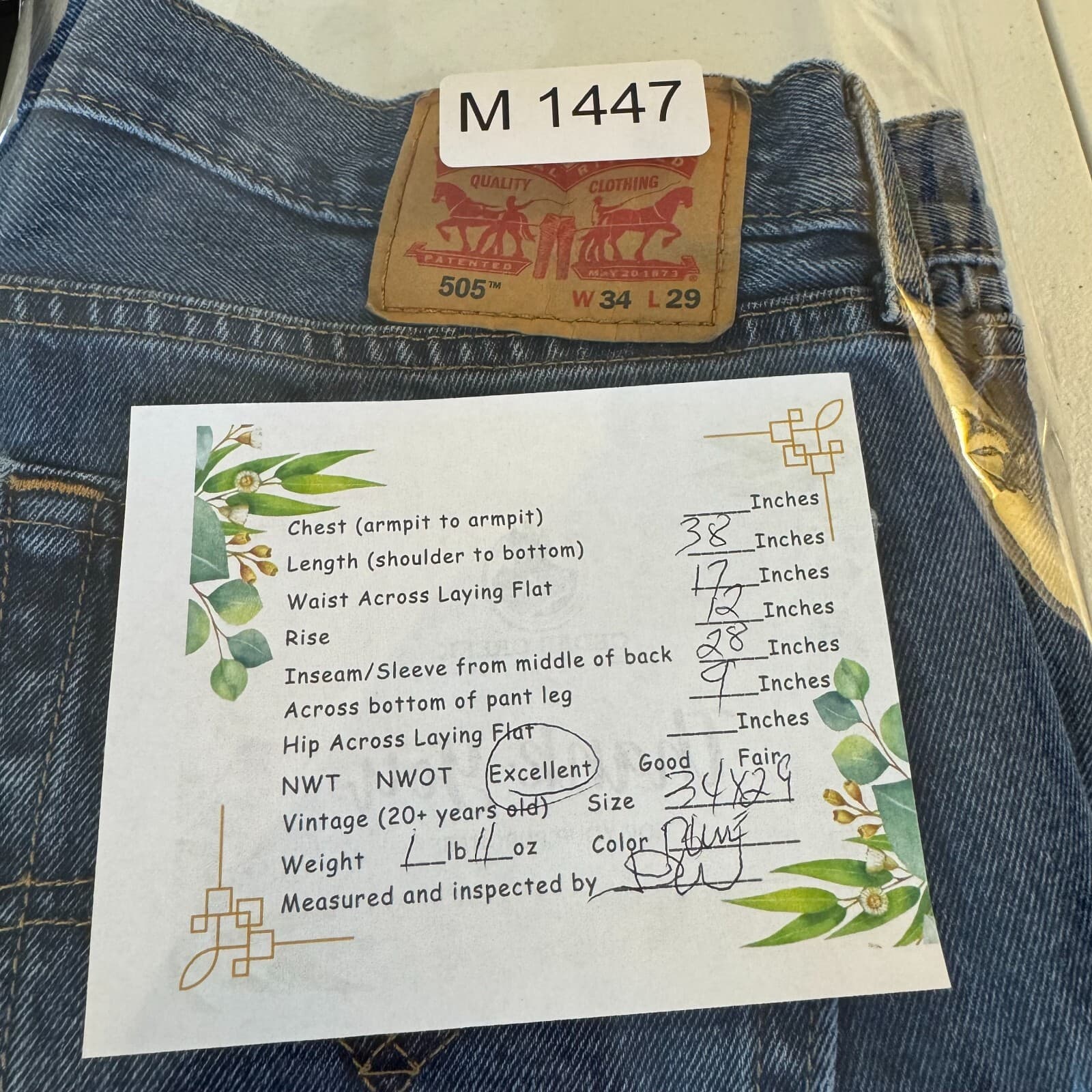 Levi’s 505 Men’s Jeans 34x29 Blue Denim Stretch Mid-Rise Straight Leg - Thumbnail 9