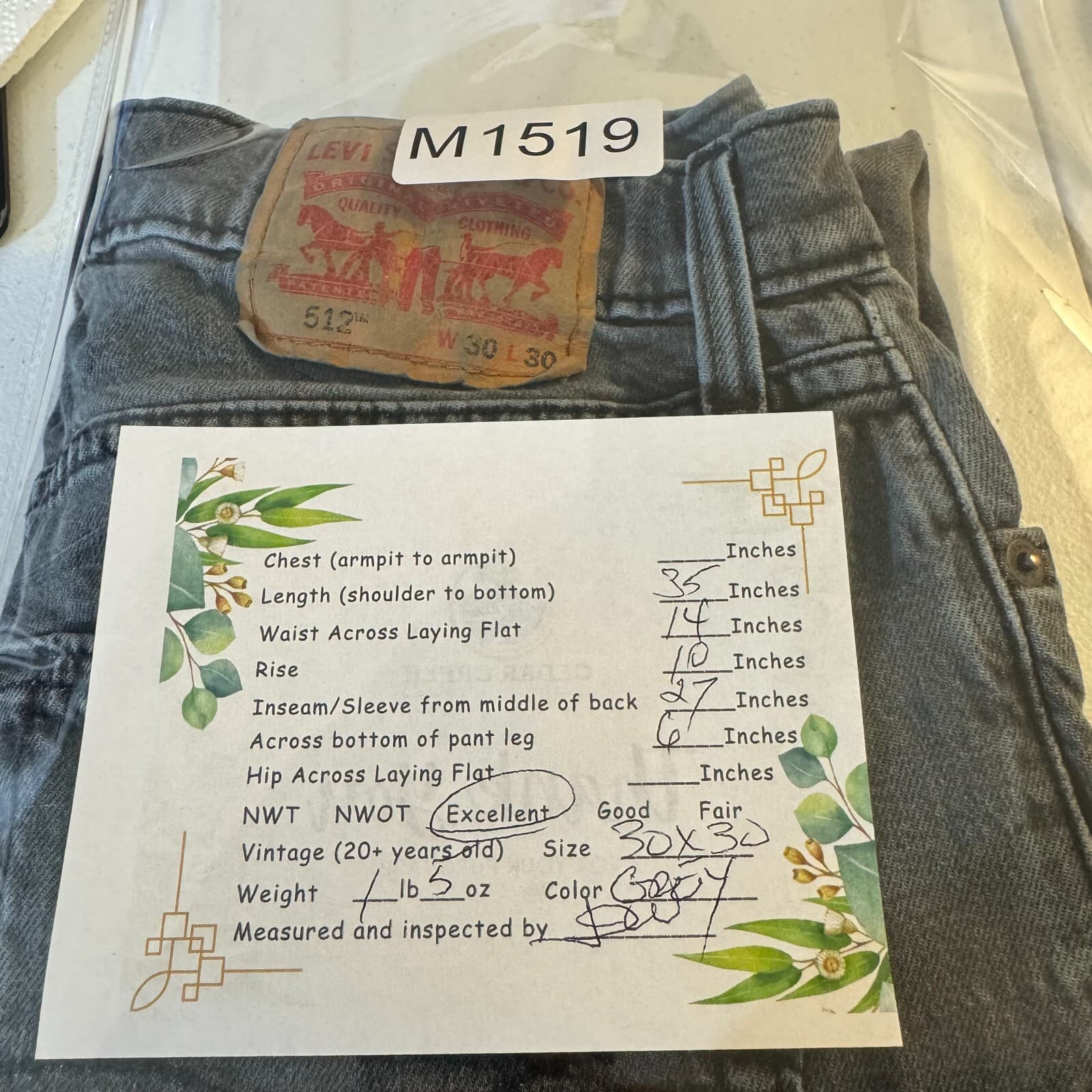 Levi's 512 Men's Jeans 30x30 Gray Denim Stretch Slim Tapered Fit - Thumbnail 9