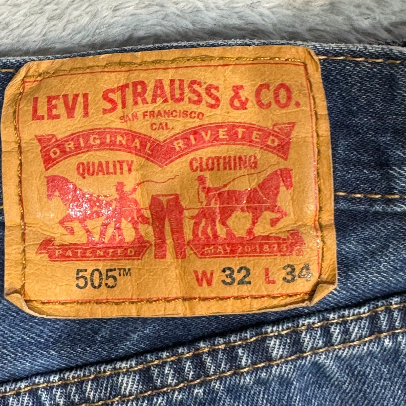 Levi’s 505 Men’s Jeans 32x34 Blue Denim Stretch Mid-Rise Straight Leg - Thumbnail 10