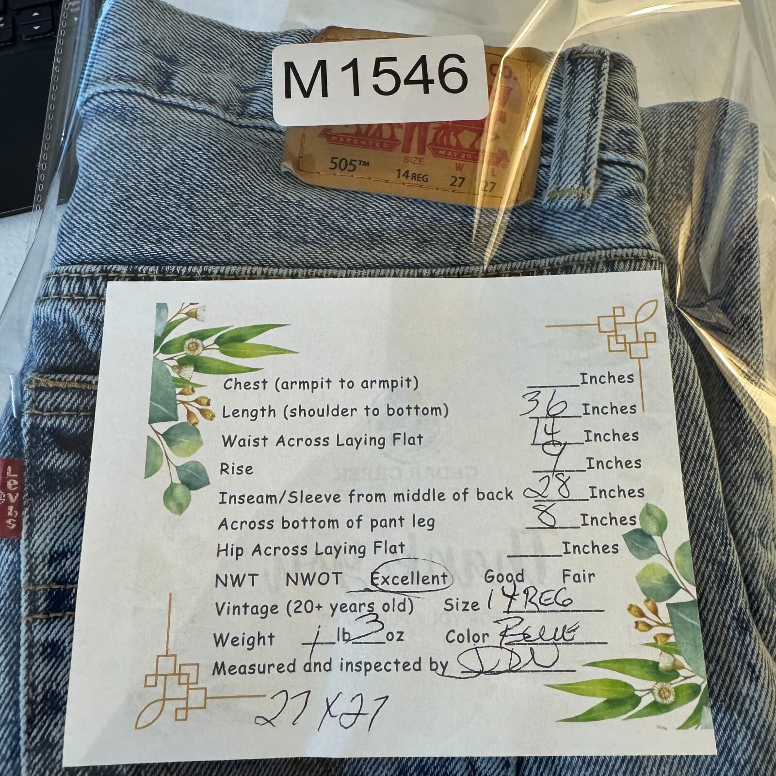 Levi’s 505 Boys Jeans Size 14 Reg 27x27 Blue Denim Stretch Straight Leg - Thumbnail 8