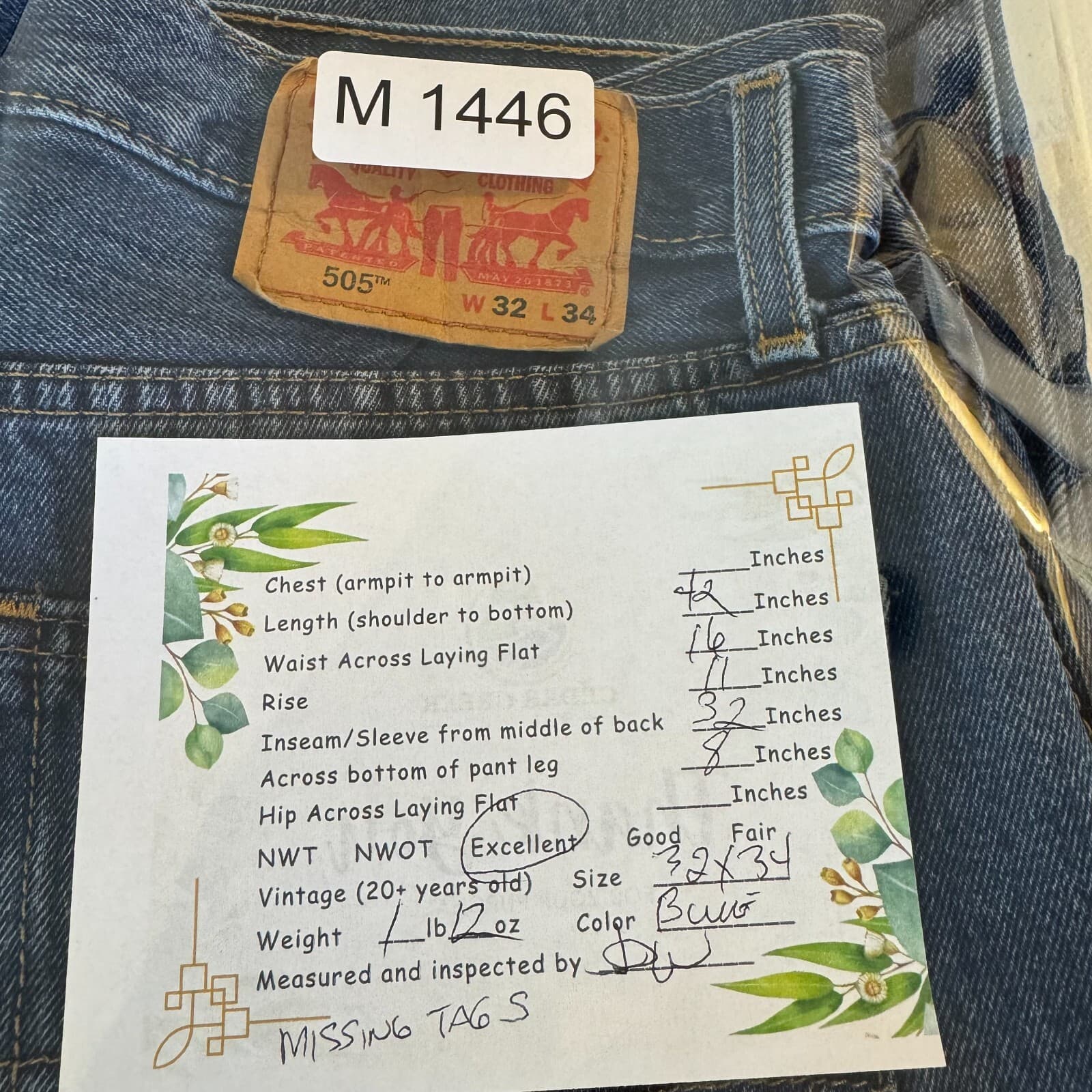 Levi’s 505 Men’s Jeans 32x34 Blue Denim Stretch Mid-Rise Straight Leg - Thumbnail 9