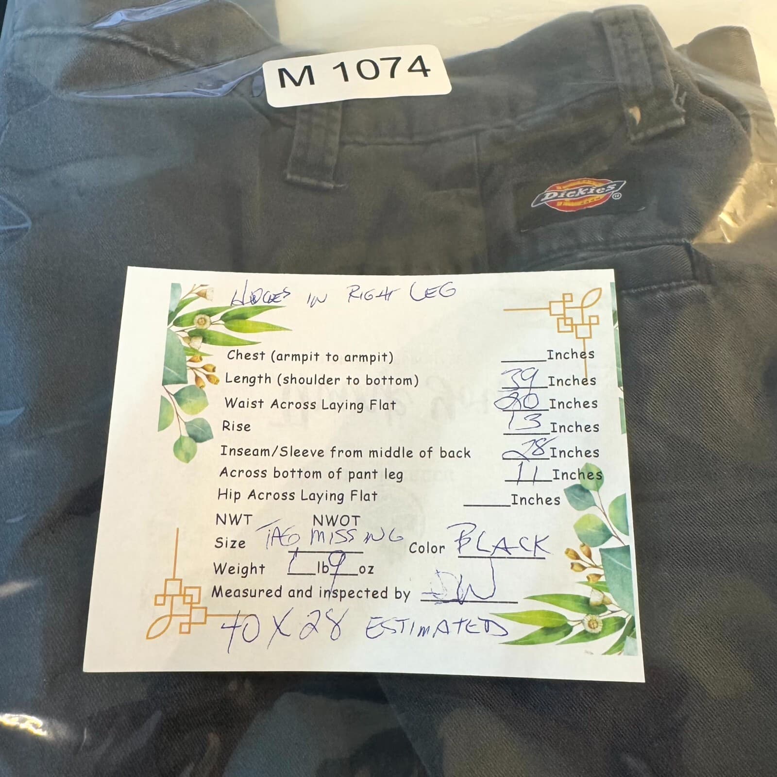 Dickies Men’s Cargo Pants 40×28 Black High-Rise Straight Leg Workwear Excellent - Thumbnail 9