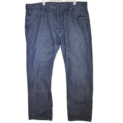 Levis 501 Jeans Mens 42x32 Blue Straight Leg Button Fly Denim Distressed Classic - Image 1