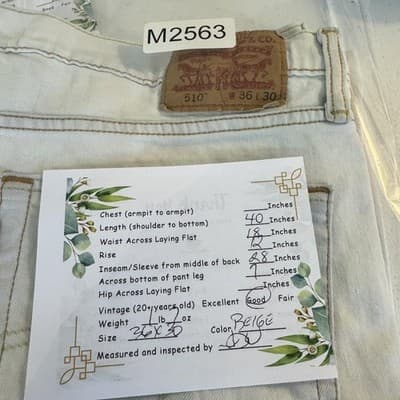 Levis 510 Jeans Mens 36x30 Beige Skinny Fit Stretch Denim Stained Distressed - Thumbnail 12