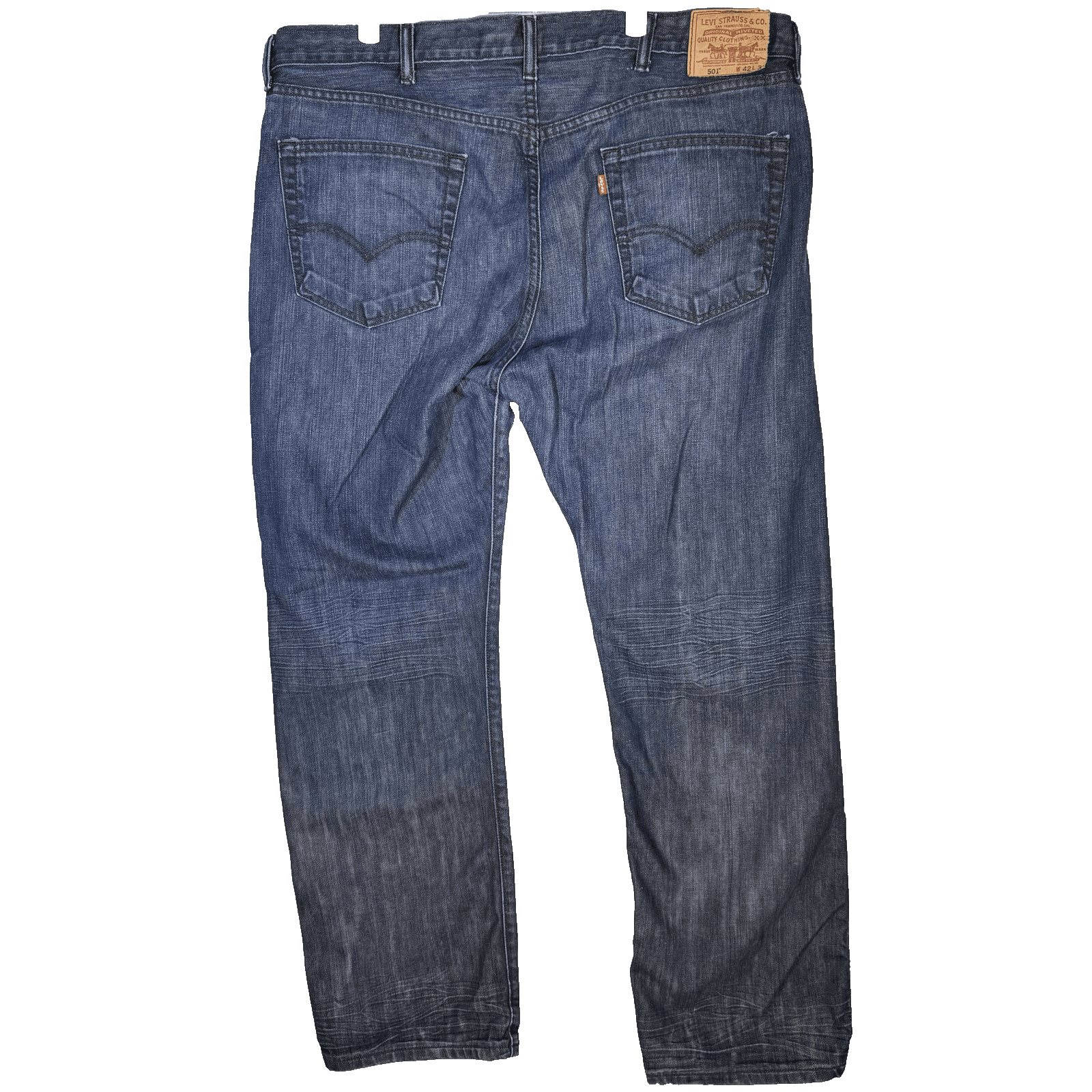 Levis 501 Jeans Mens 42x32 Blue Straight Leg Button Fly Denim Distressed Classic - Thumbnail 2