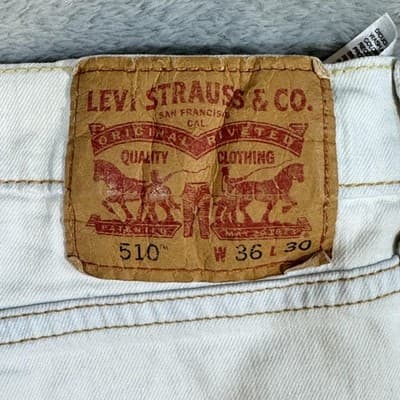 Levis 510 Jeans Mens 36x30 Beige Skinny Fit Stretch Denim Stained Distressed - Thumbnail 7