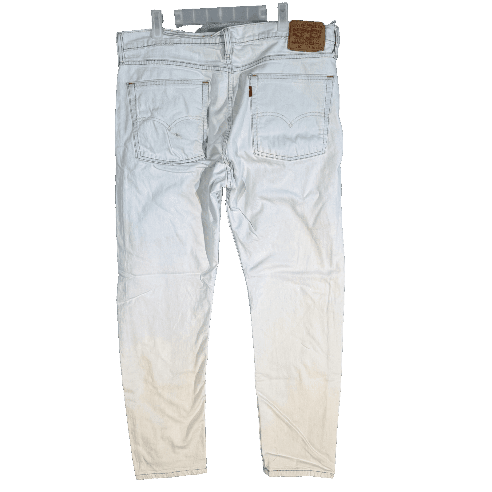 Levis 510 Jeans Mens 36x30 Beige Skinny Fit Stretch Denim Stained Distressed - Thumbnail 2