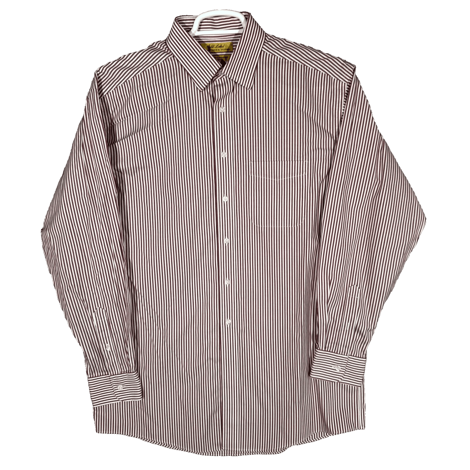 Gold Label Men's Dress Shirt 15.5/35 Red Striped 100% Cotton Career Formal - Image 1