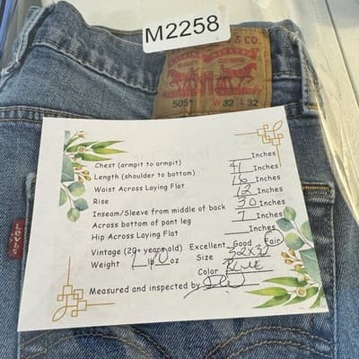 Levis 505 Jeans Mens 32x32 Blue Denim Straight Leg Distressed Made Egypt - Thumbnail 10