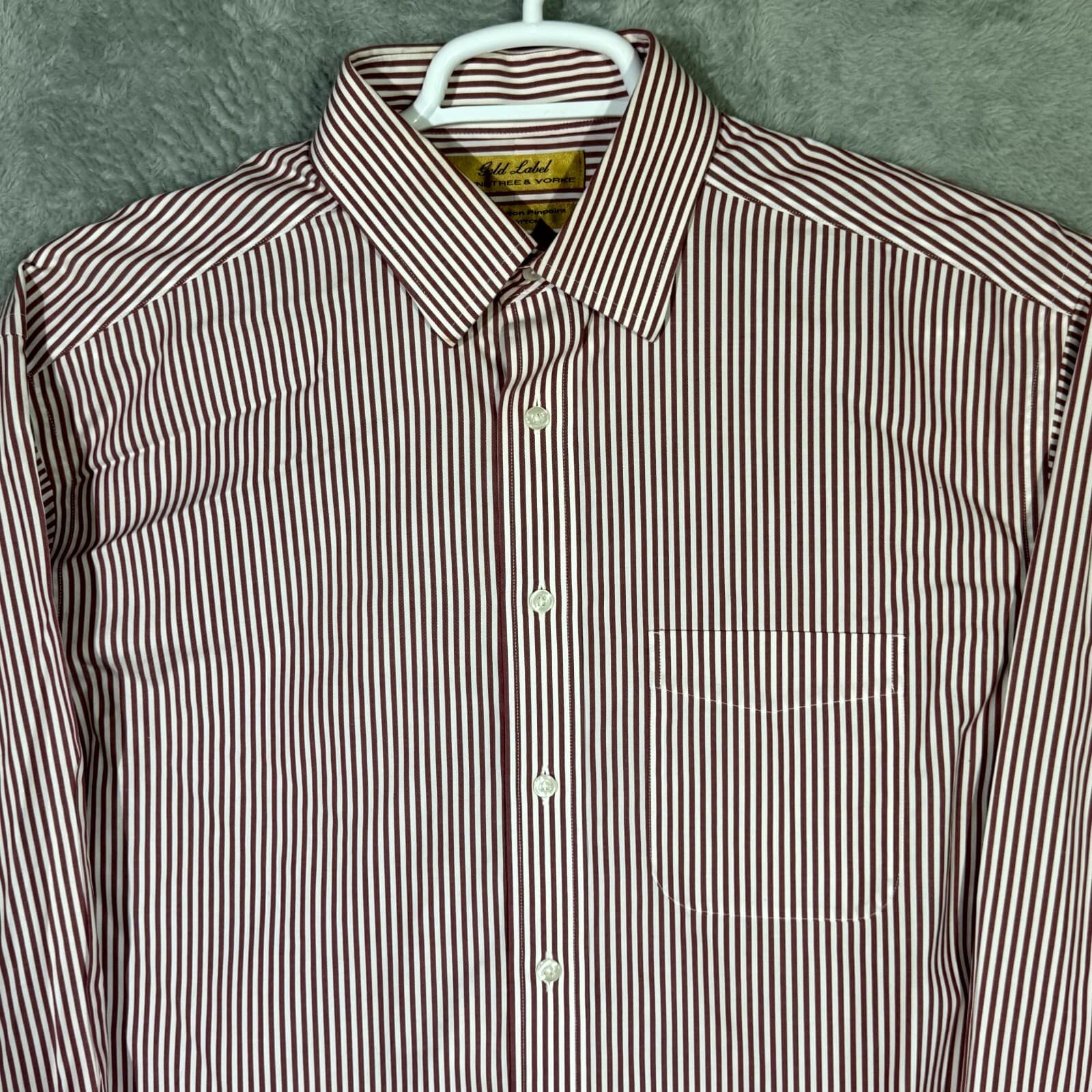 Gold Label Men's Dress Shirt 15.5/35 Red Striped 100% Cotton Career Formal - Thumbnail 4