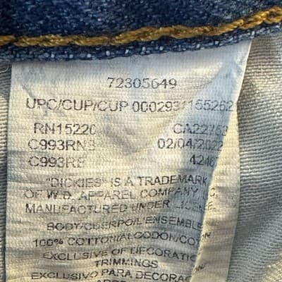 Dickies Jeans Mens 34x32 Blue Denim Straight Leg Classic Workwear Pants Good - Thumbnail 5