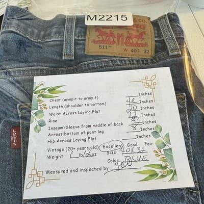 Levis 511 Jeans Mens 40x32 Blue Slim Fit Stretch Tapered Leg Denim Pants 511 - Thumbnail 8