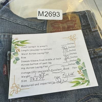 Levis 505 Jeans Mens 36x34 Blue Denim Straight Leg Medium Wash Stretch Pants - Thumbnail 8