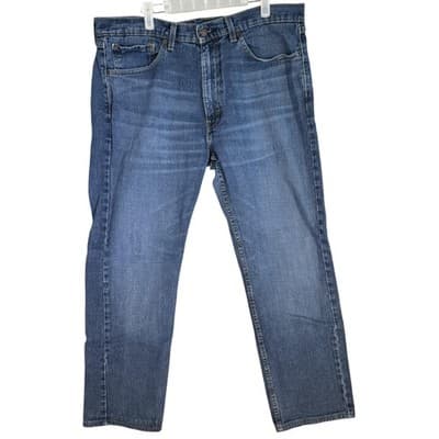 Levis 505 Jeans Mens 36x34 Blue Denim Straight Leg Medium Wash Stretch Pants - Image 1