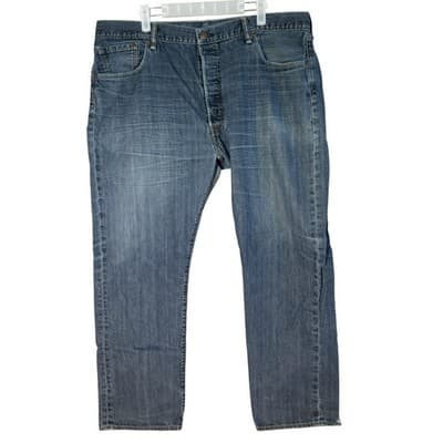 Levis 501 Jeans Mens 40x30 Blue Distressed Button Fly Whiskered Denim Pants - Image 1