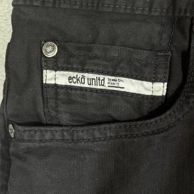 Ecko Unltd Shorts Mens 36 Black Rawthentic Denim Cotton Casual Relaxed Fit - Thumbnail 3